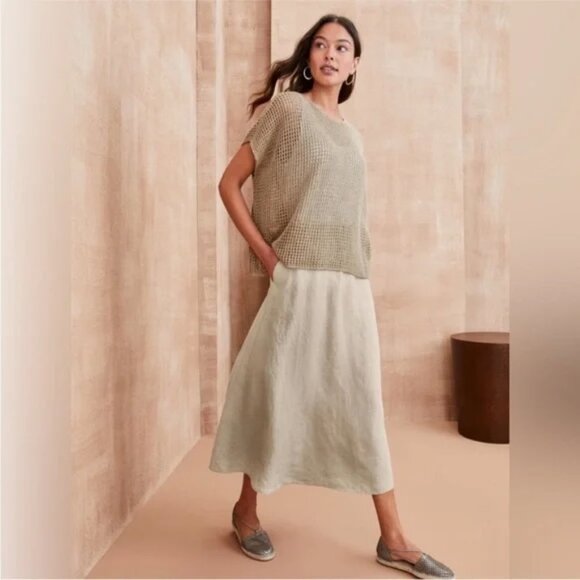 NWT Eileen Fisher Organic Linen Gathered Pull-On Skirt Size XL - Picture 1 of 15